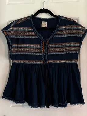 SFERRA Navy Boho Top with Orange Accents
